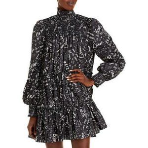 Cinq a Sept women’s Love Notes Black smocked, short, bishop sleeve mini dress